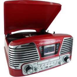 Tourne-disques Radio CD Encodeur MP3 - Rouge Metal Tourne-disques Radio CD Encodeur MP3 - Rouge Metal